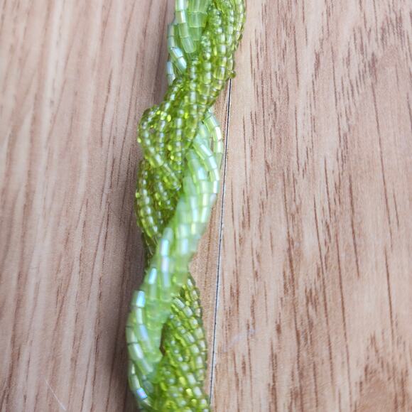 Lime Green Twisted Seed Bead Rope Necklace Braided Multi-Strand Lobster Clasp - Picture 7 of 8